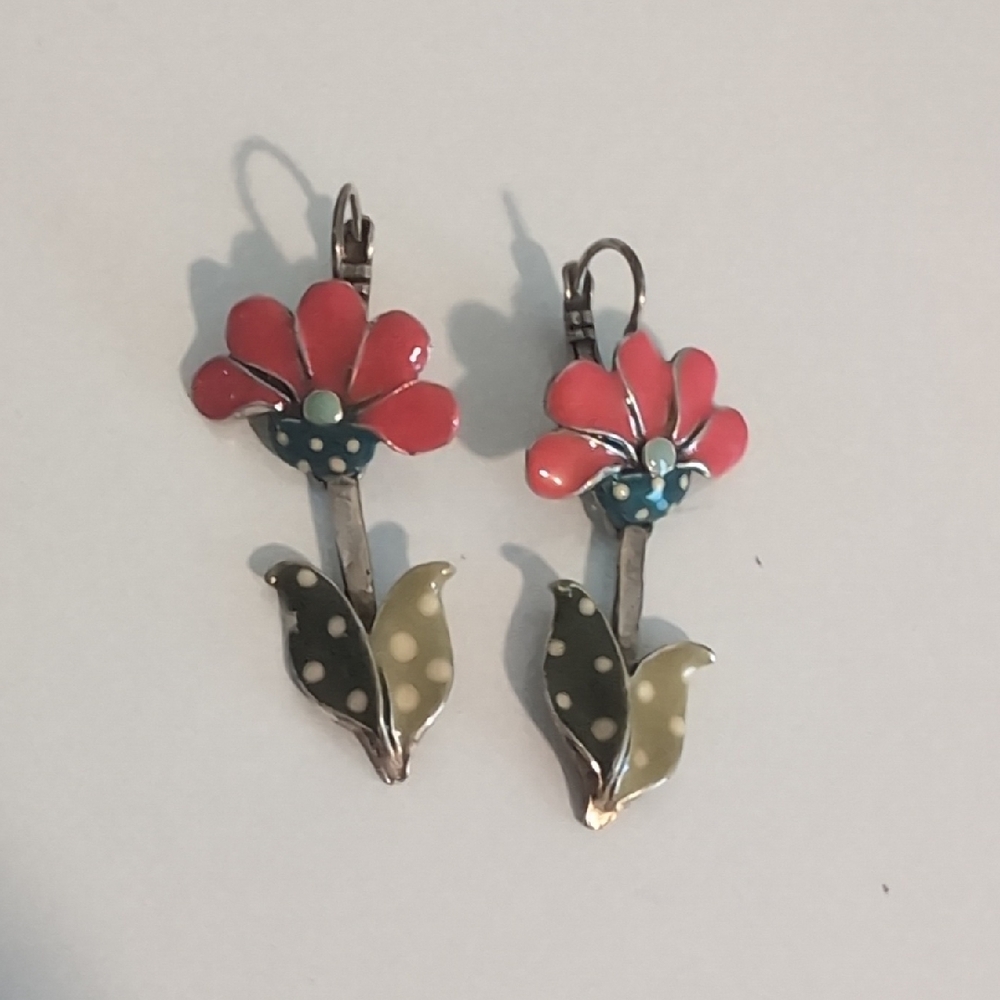 Floral Pink and Green Earrings